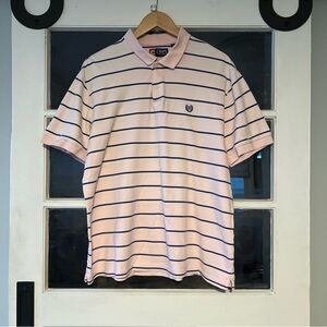 Chaps Men’s Short Sleeve Light Pink Polo with Navy Stripes